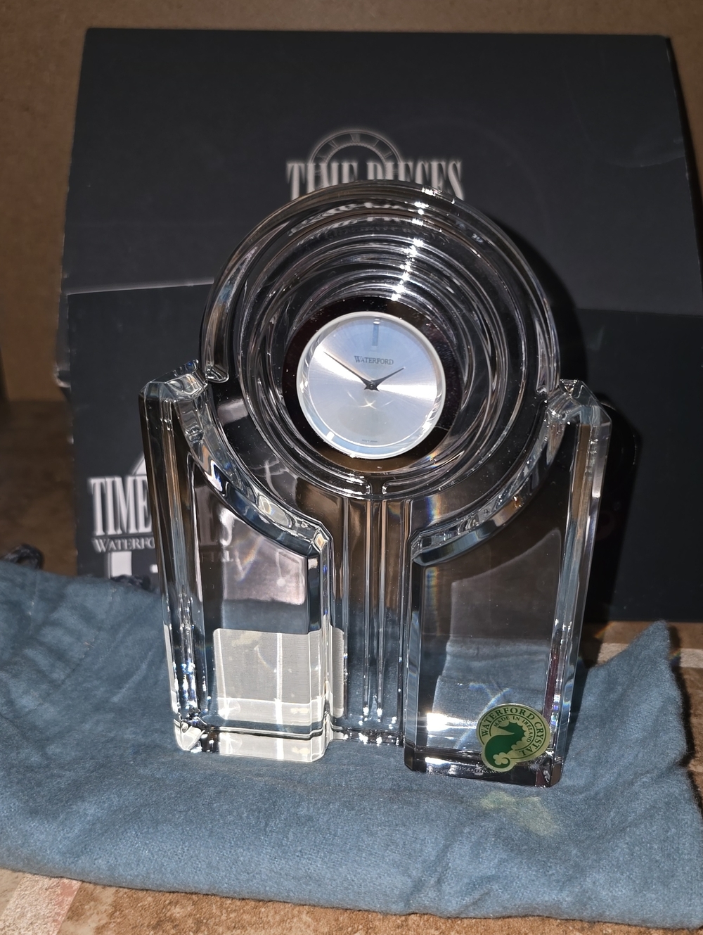 Waterford Crystal Mantel Clock With Box, Paperwork, and Dust Bag